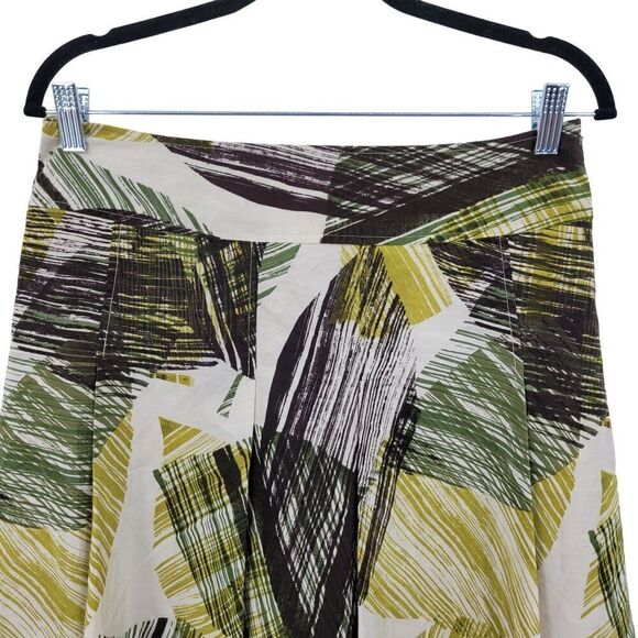 Vintage Silk Skirt 8 Green Yellow Abstract Leaf A-Line Paneled Full Tea Length - Picture 4 of 9